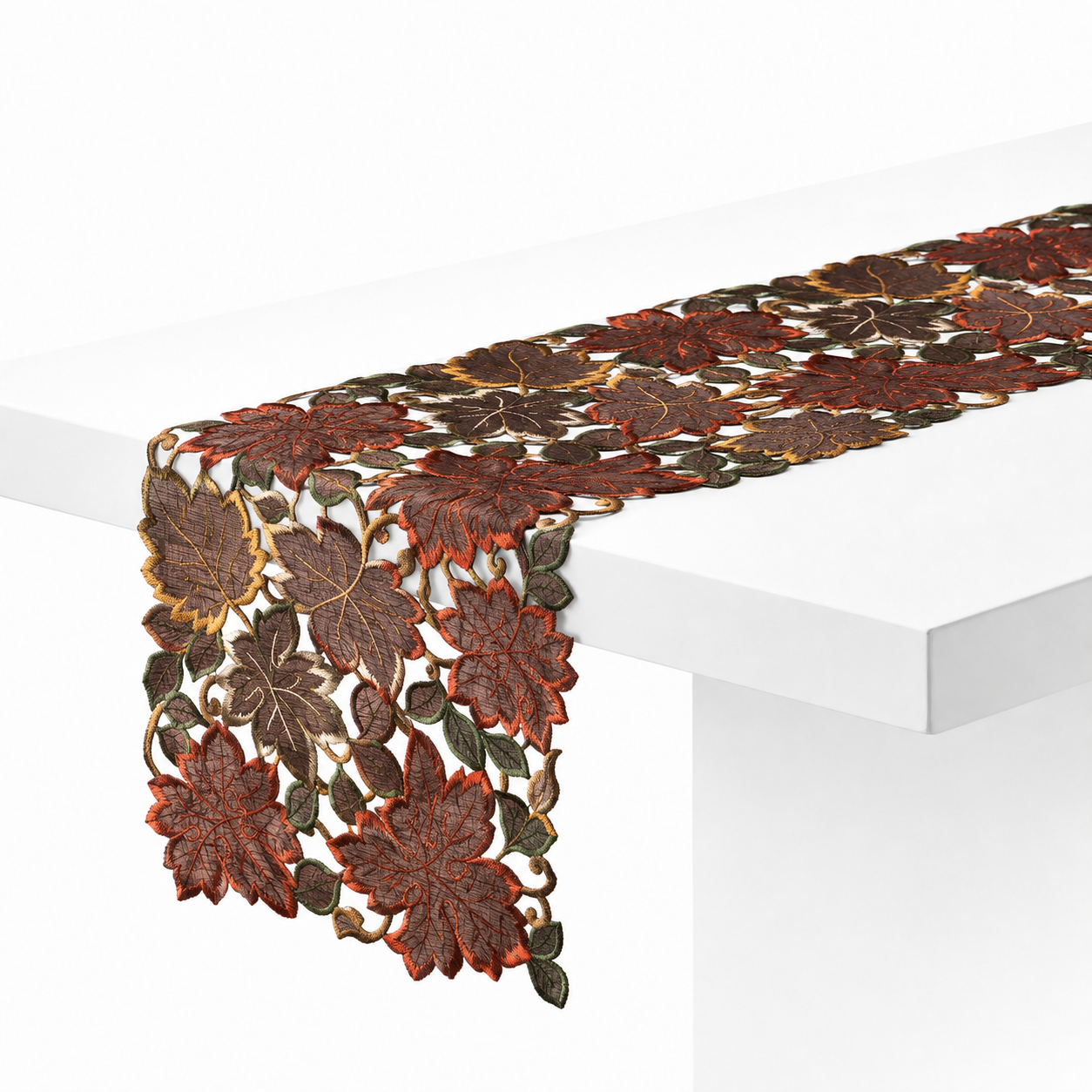 XD13019 Dainty Leaf Embroidered Cutwork Mini Table Runner 12x28