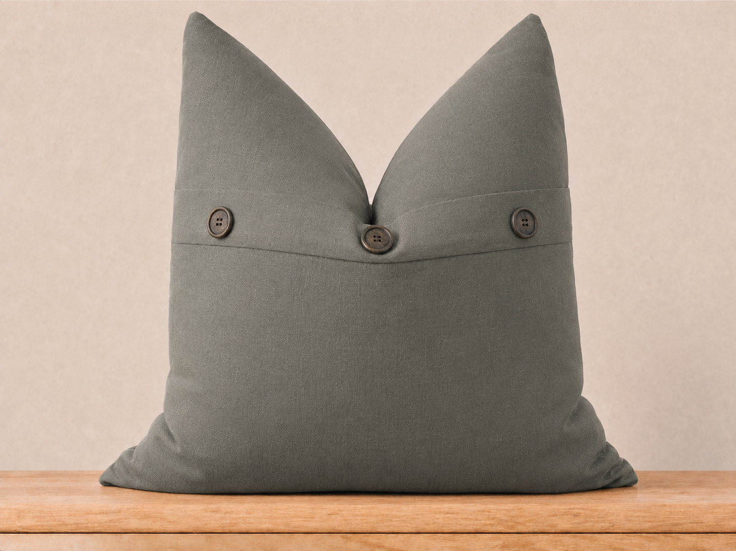Solid Color with Buttons Throw Pillow with Down Feather Insert - Charcoal