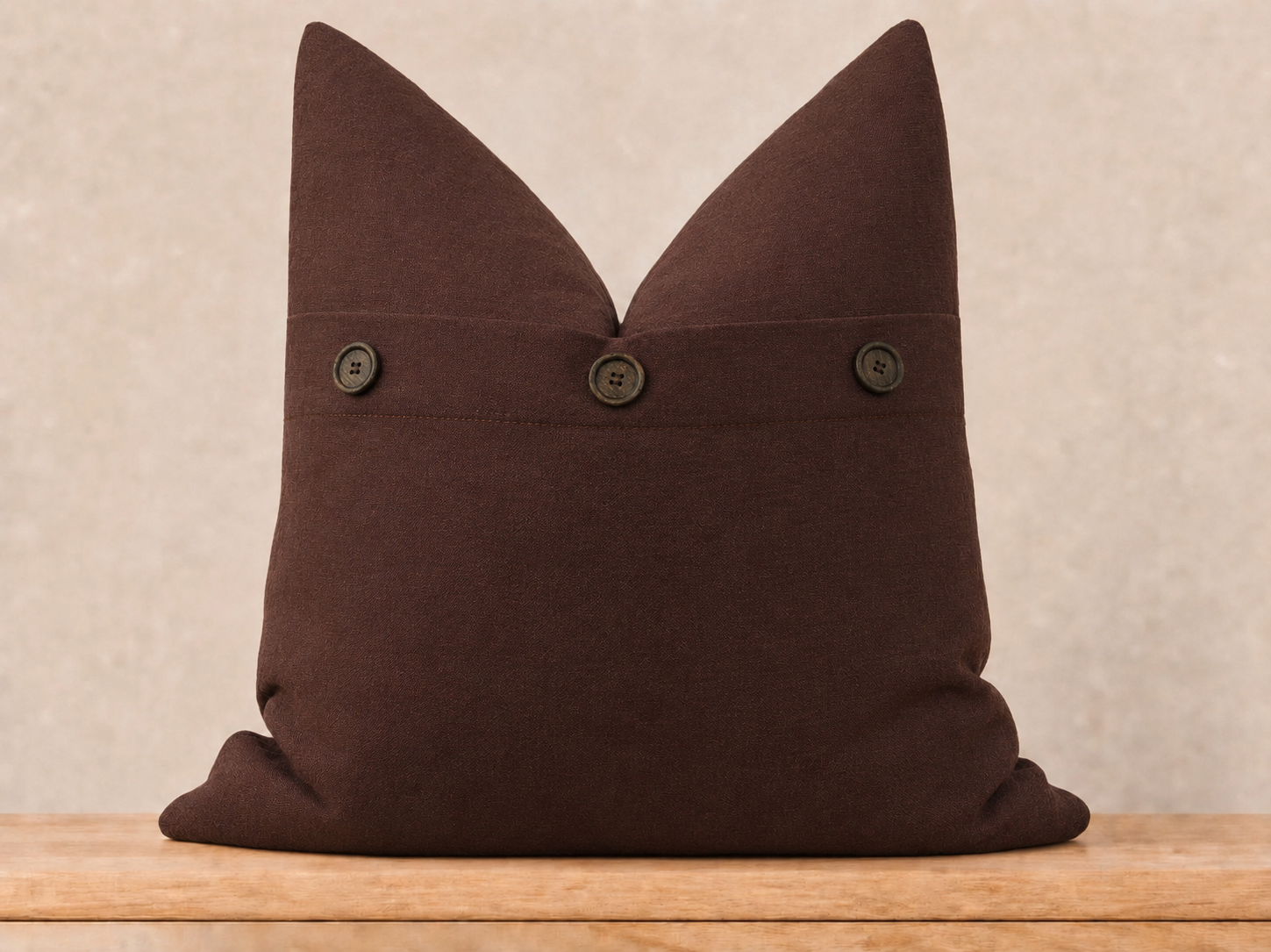 Solid Color with Buttons Throw Pillow with Down Feather Insert - Chocolate