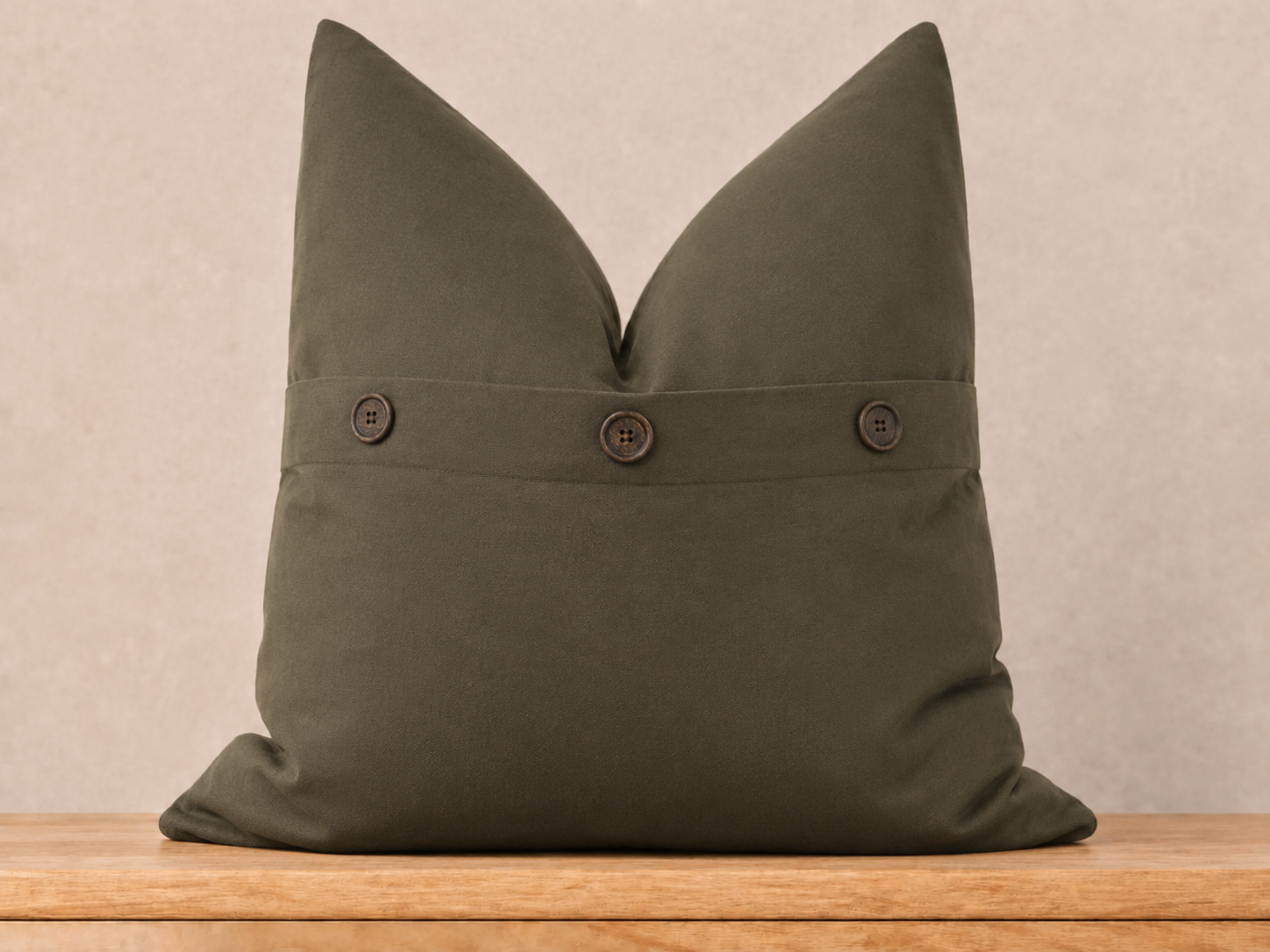 Solid Color with Buttons Throw Pillow with Down Feather Insert - Fall Green