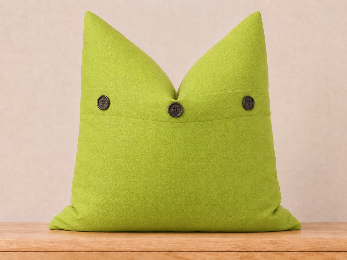 Solid Color with Buttons Throw Pillow with Down Feather Insert - Green Apple