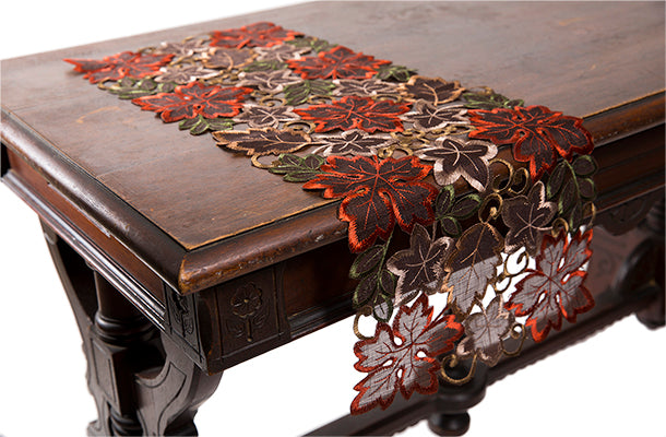 XD13019 Dainty Leaf Embroidered Cutwork Mini Table Runner 12x28