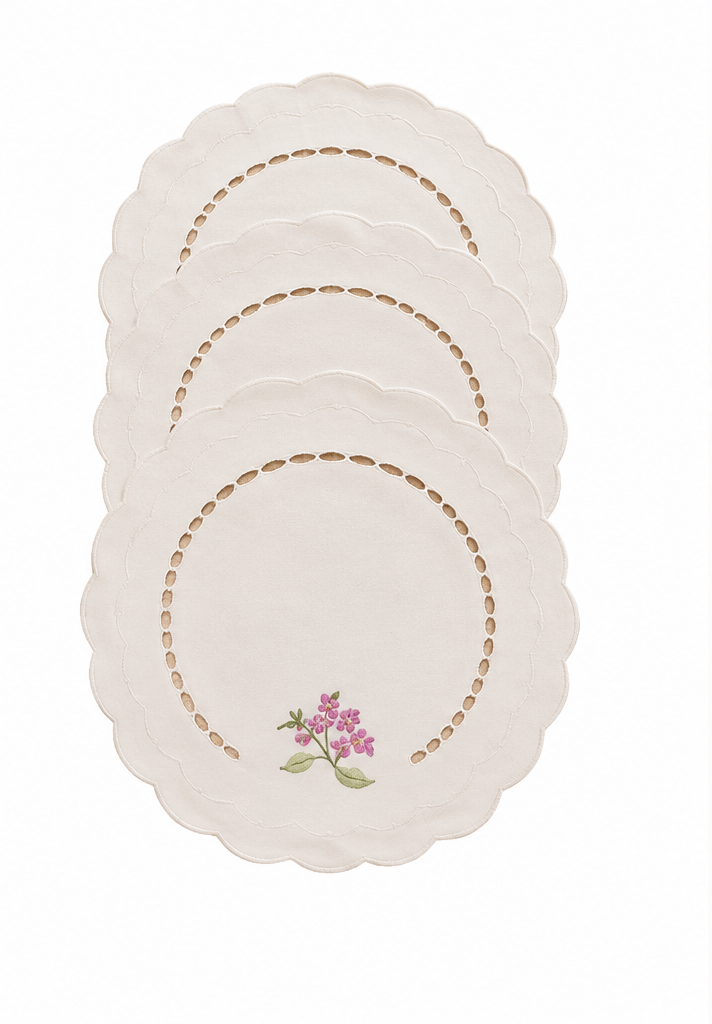 Bouquet Embroidered Cutwork Round Doilies | Set of 4