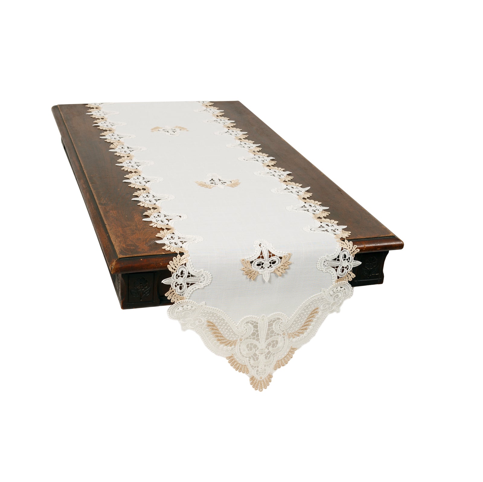 Xia Home Fashions Anais Lace Embroidered Cutwork Table Runner 15x34 Off-White