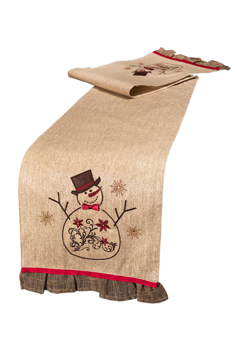 ML14899 Holiday Jeweled Snowman Table Runner 13x72