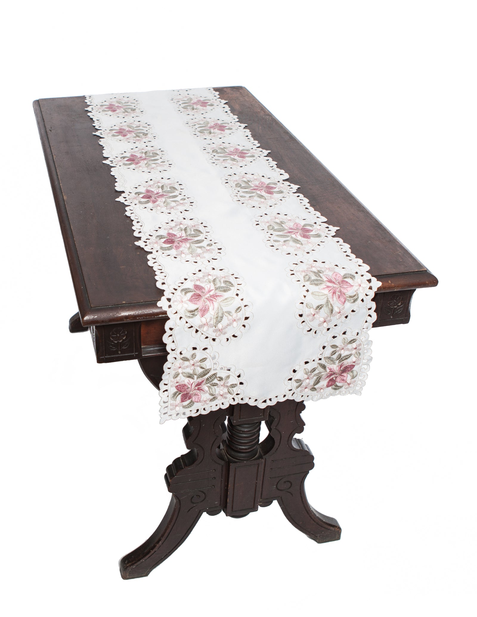 MANOR LUXE Blush Embroidered Cutwork Table Runner, 16x34, White
