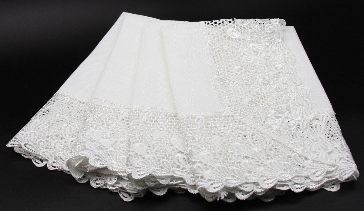 MANOR LUXE Garden Trellis Lace Napkins Set of 4, 20x20, White