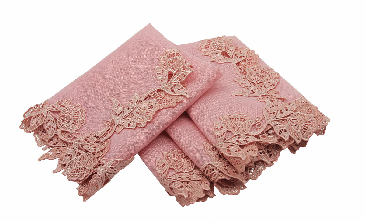MANOR LUXE English Rose Lace Napkins Set of 4, 20x20, White