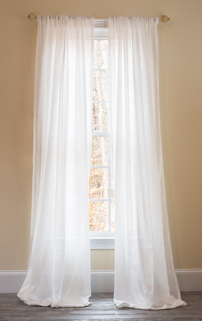 ML16609 Sandy Beach Textured Sheer Rod Pocket Curtain Panel 52x84 Ivory Polyeste