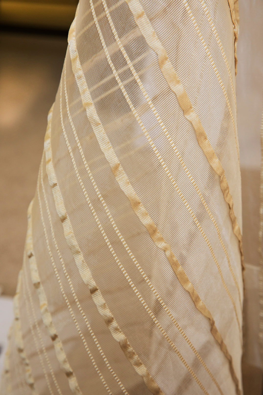 ML16610 Tafetta Stripe Textured Sheer Rod Pocket Curtain Panel 52x96 Champagne Polyester