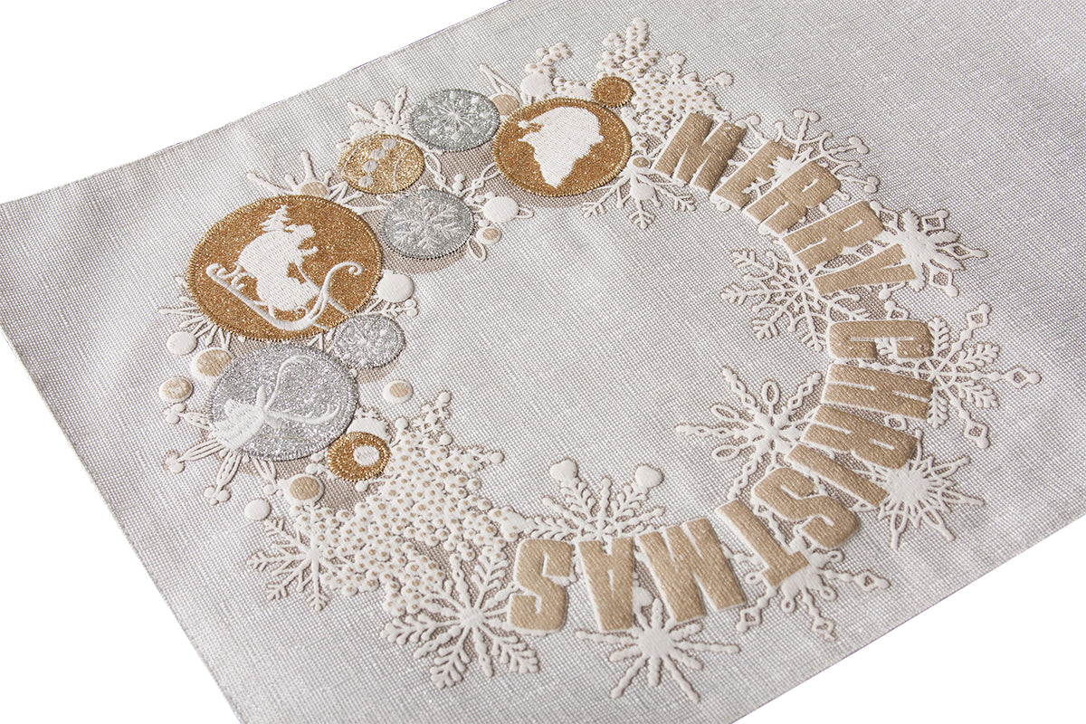 ML17119 Ornament Wreath Table Runner 13.5x72