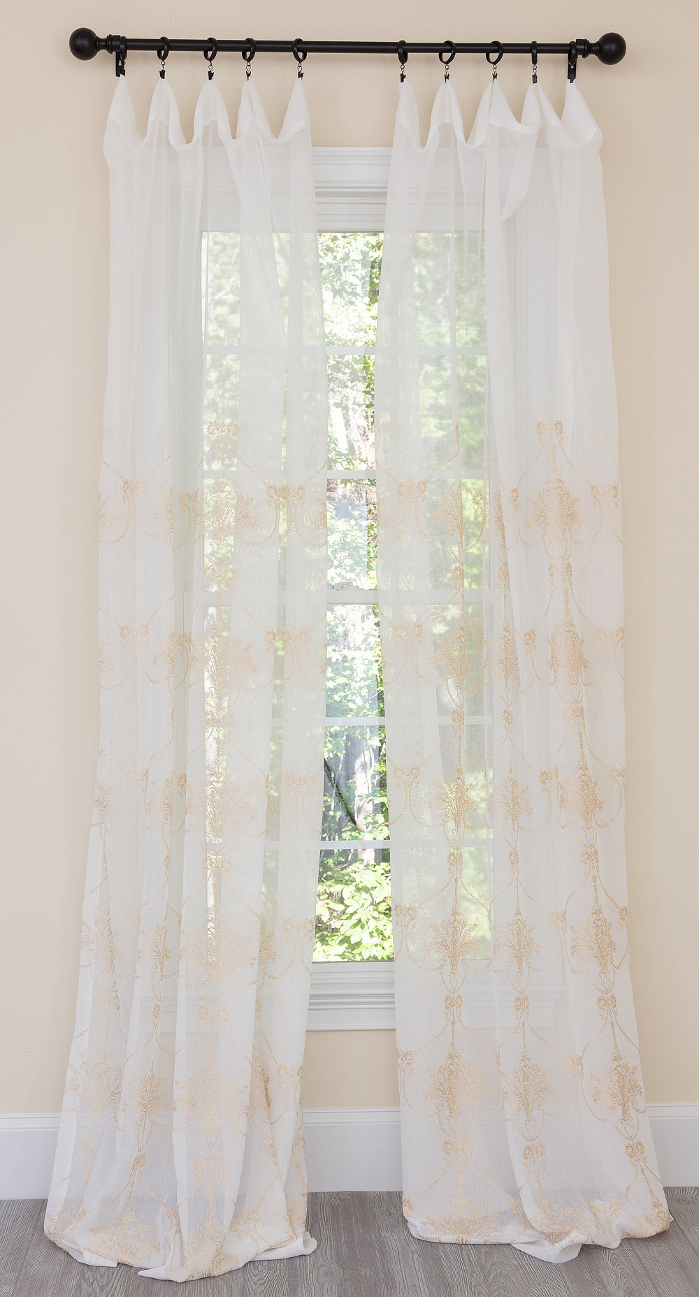 ML19007 Lillie Embroidered Sheer Rod Pocket Curtain Panel 54x84 White Polyester