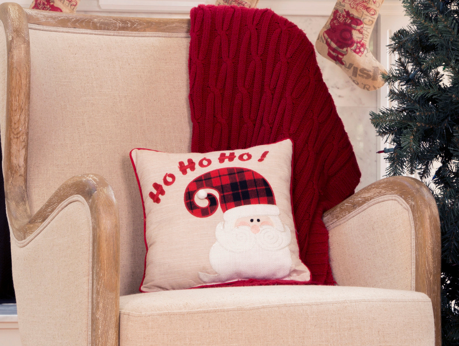 ML21009 HO HO HO Santa Appliqué Christmas Pillow 13x13 Polyester