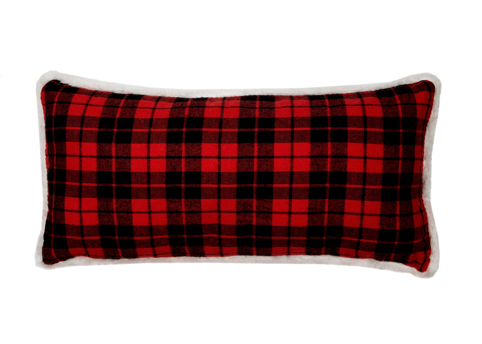 ML21010 Merry Little Christmas Faux Fur Trim Buffalo Check Pillow 10x20 Polyester