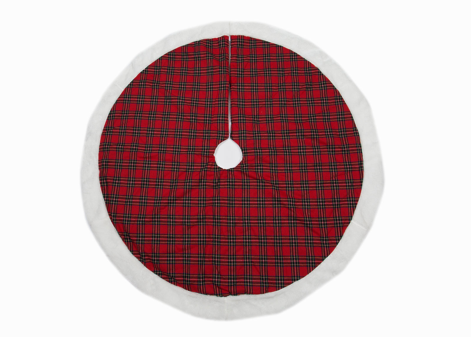 ML21011 Classic Christmas Check Faux Fur Trim Mini Tree Skirt 20-Inch Polyester