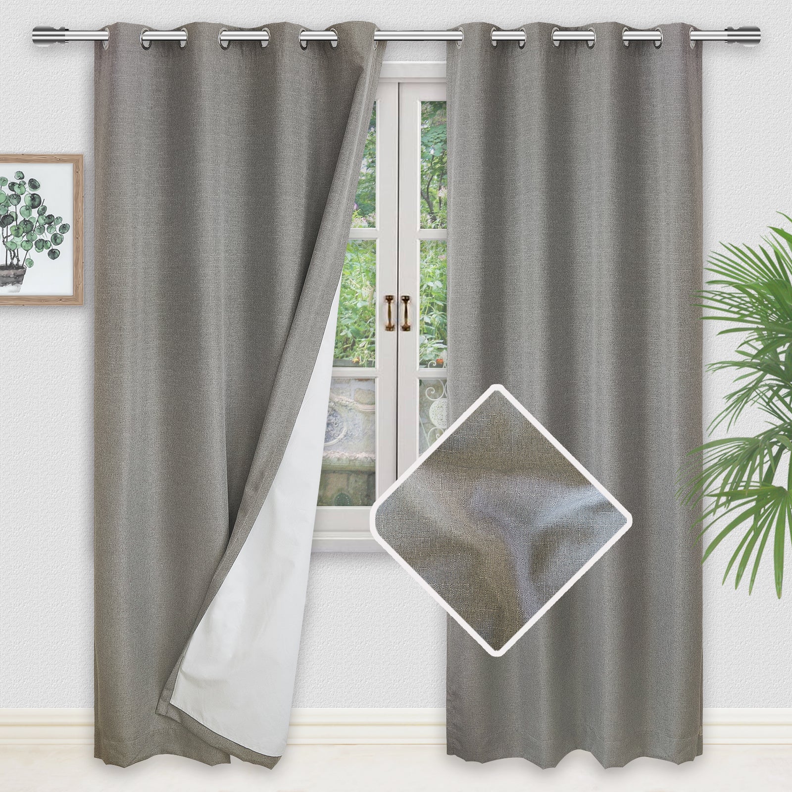 MANOR LUXE Elle Blackout Curtain Panels Grommet Thermal Lined 2 Pack 50x63 White