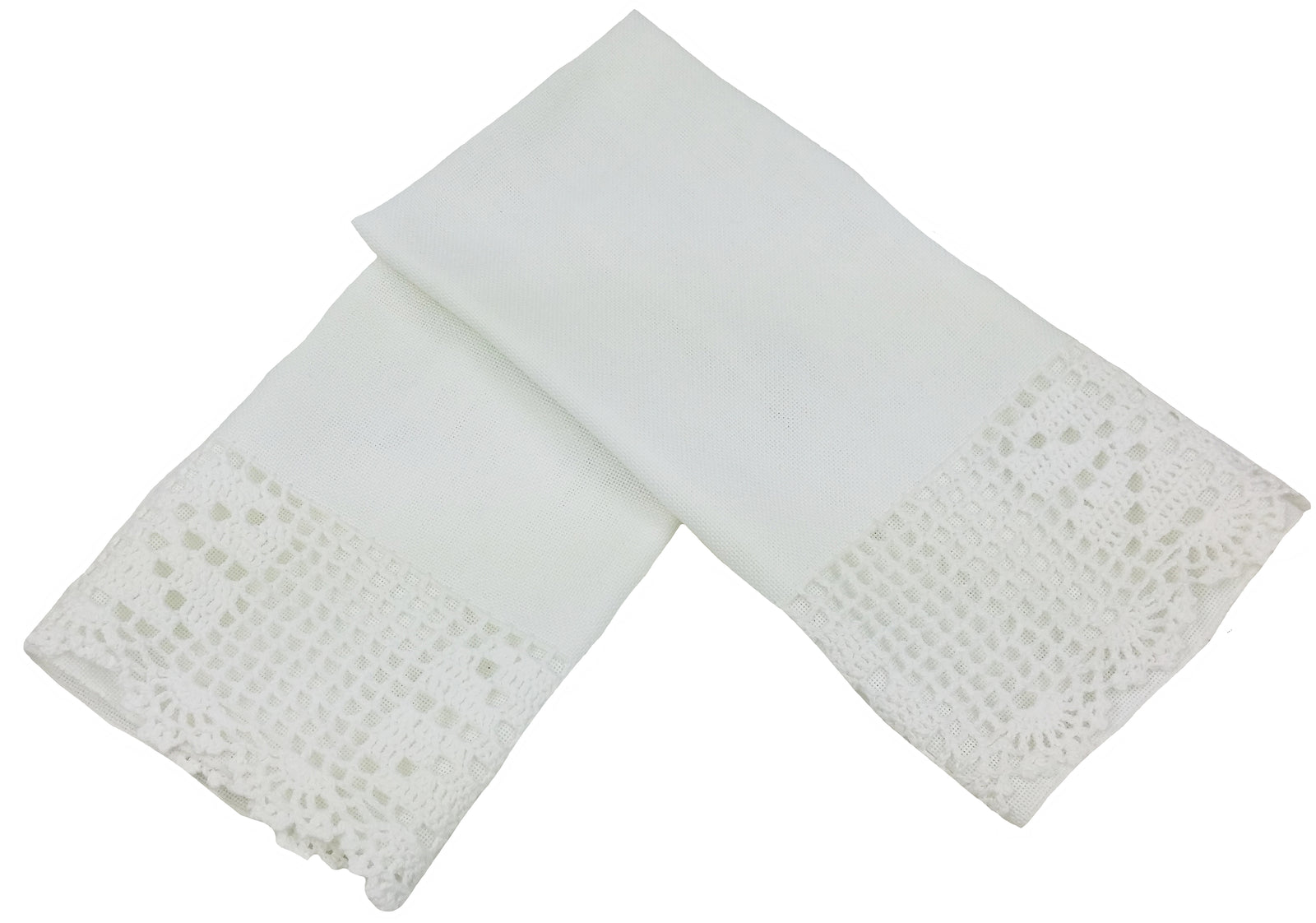 Xia Home Fashions Crochet Lace Trim Tea Towels, Set of 2, White(A)