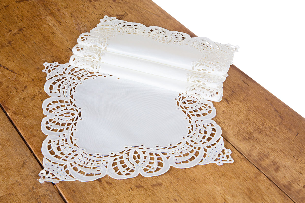 Xia Home Fashions Lace Cutwork Table Topper 36x36 Inch Ivory