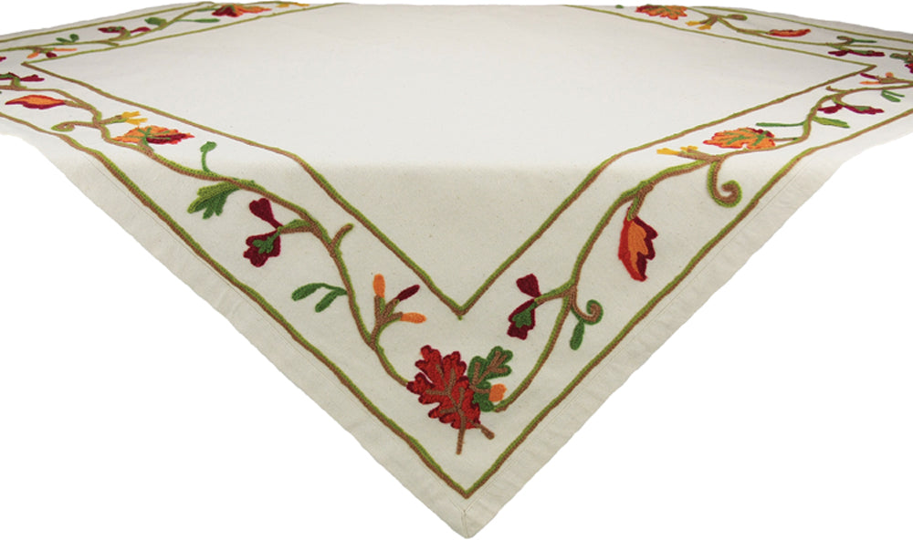 XD10813 Harvest Vine Crewel Embroidered Cotton Table Topper 36x36