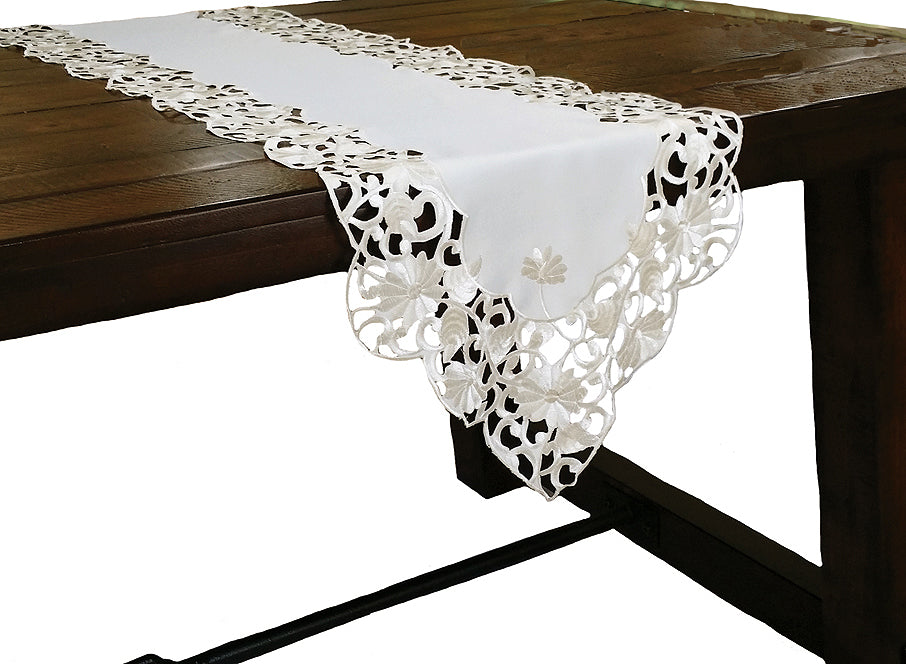 Xia Home Fashions Daisy Lace Cutwork Table Runner 16x34 Inch Ivory
