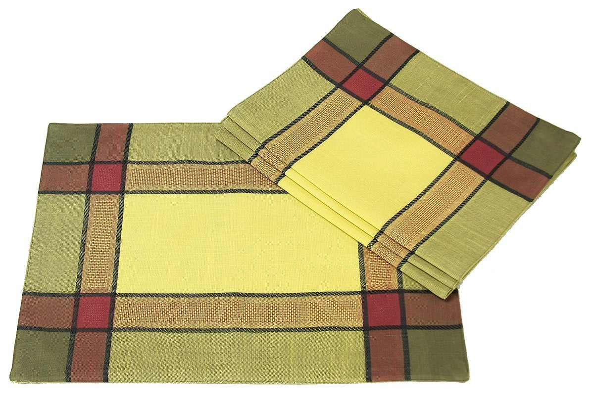 Xia Home Fashions Woven Border Placemats 14x20 Inch Celery Set of 4