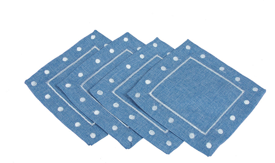 Xia Home Fashions Polka Dot Coasters Set of 4 6x6 Inch Chambray