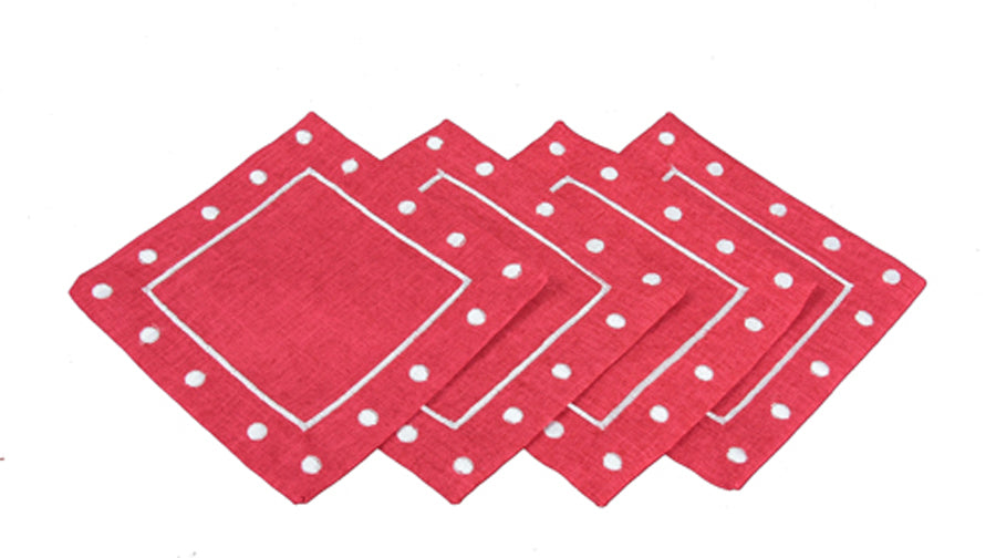 Xia Home Fashions Polka Dot Coasters Set of 4 6x6 Inch Chambray