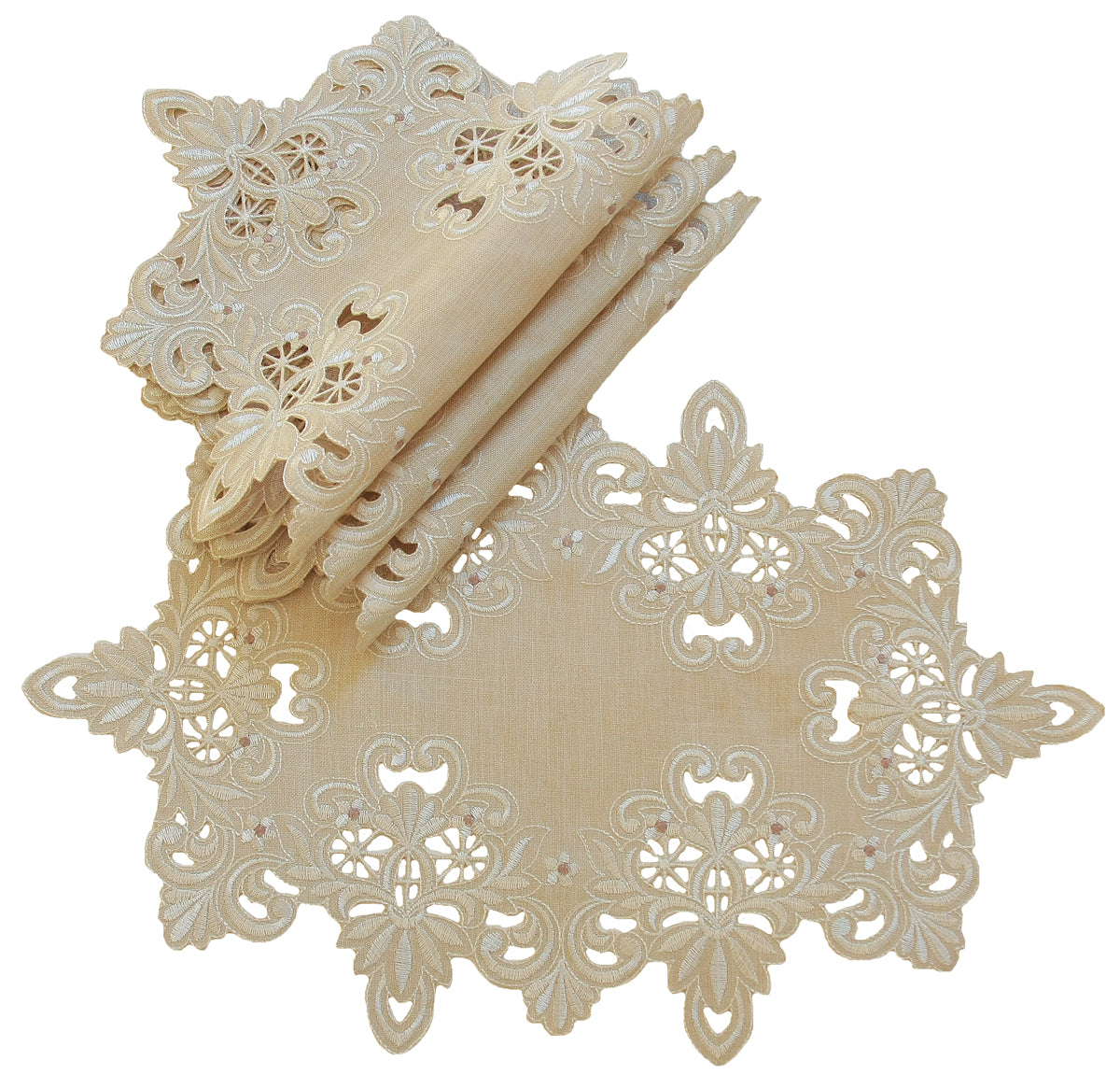 Xia Home Fashions Victorian Lace Placemats Set of 4 12x18 Taupe
