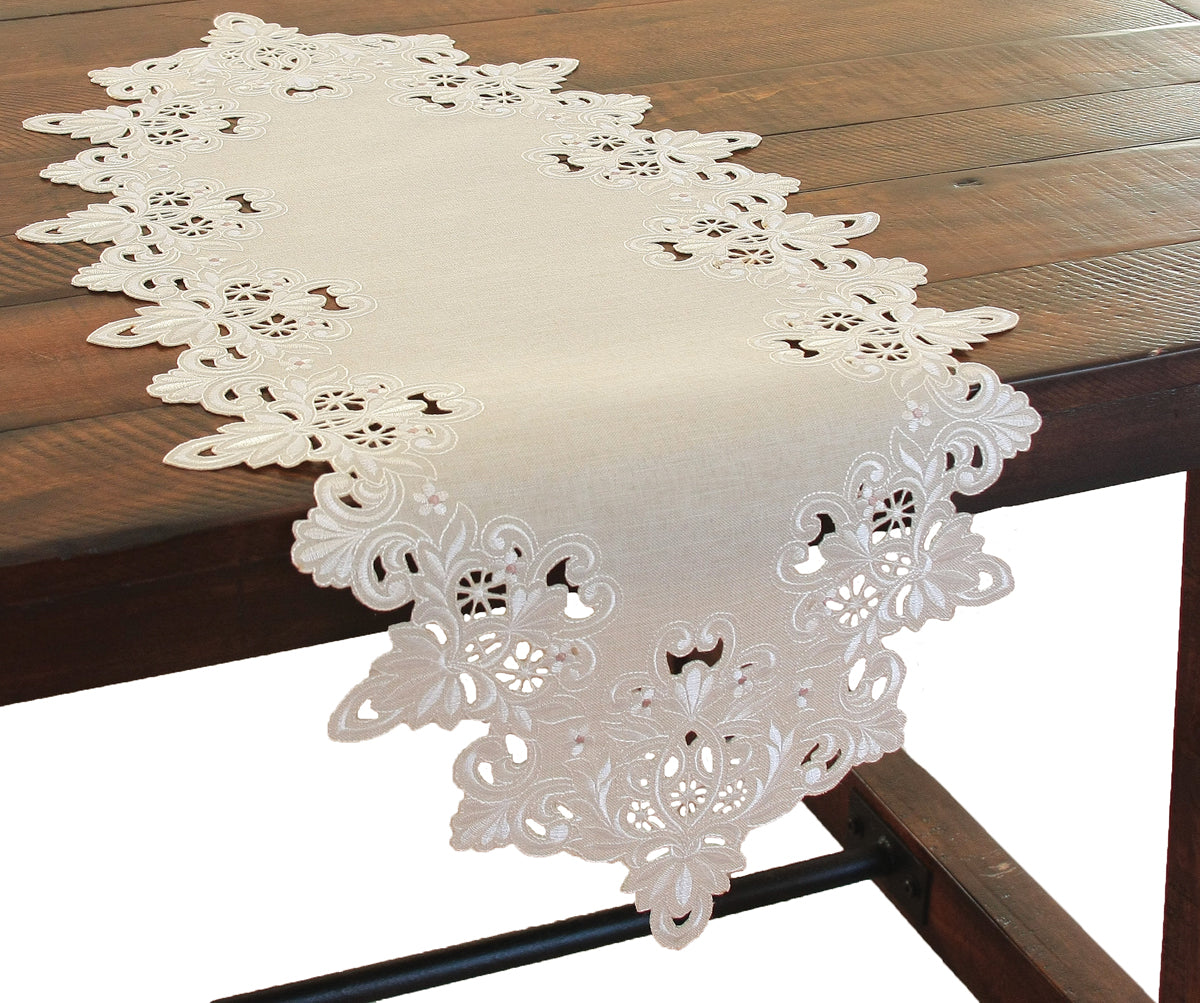 Xia Home Fashions Victorian Lace Table Runner 16x34 Taupe