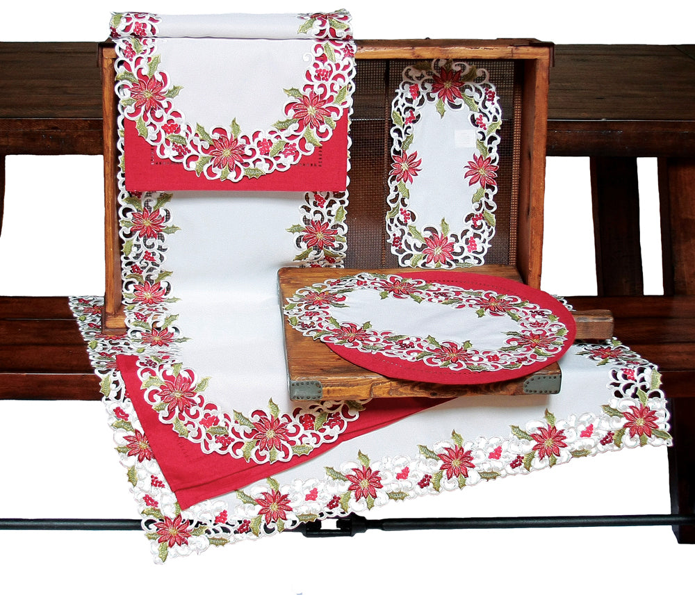 XD14782 Poinsettia Lace Table Runner 16x34