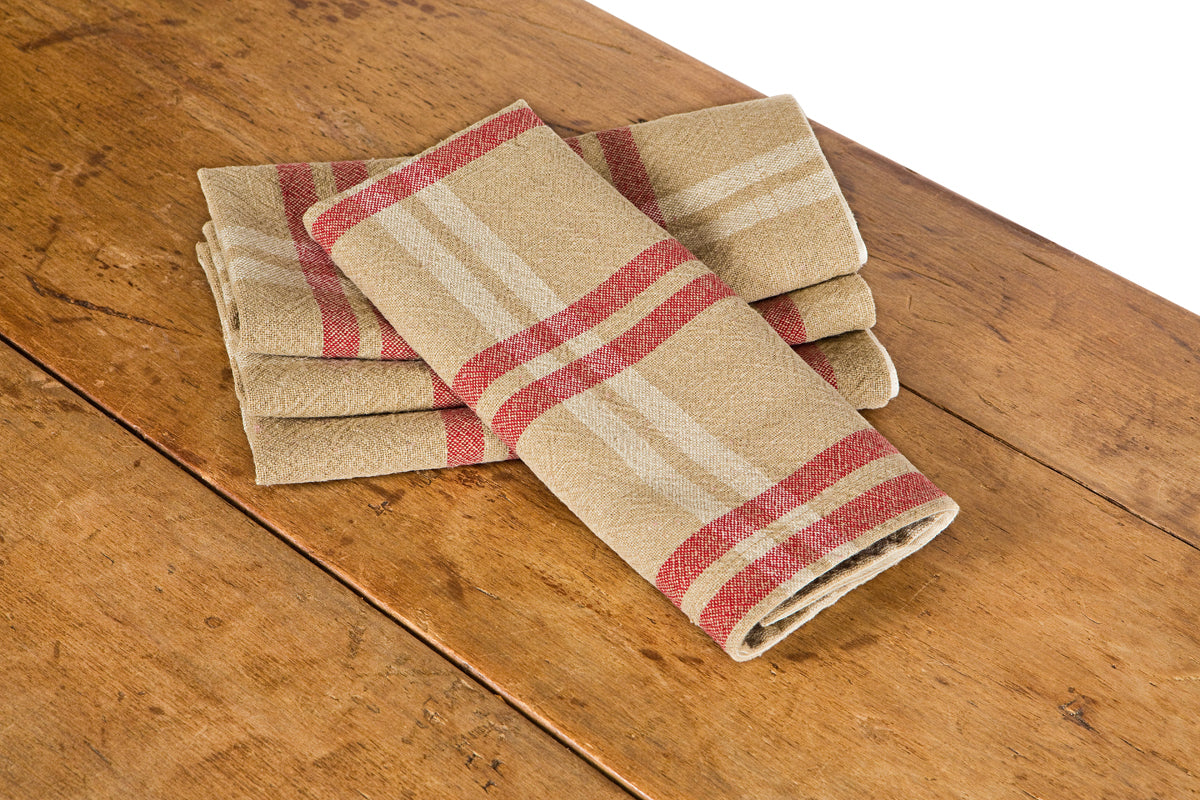 Xia Home Fashions Linen Check Tea Towels Yarn Dyed 14x22 Natural Set of 4