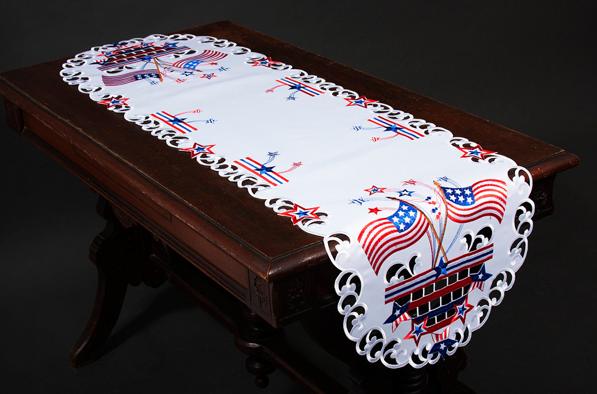 XIA HOME FASHIONS Star Spangled Embroidered Cutwork Table Runner 15x34