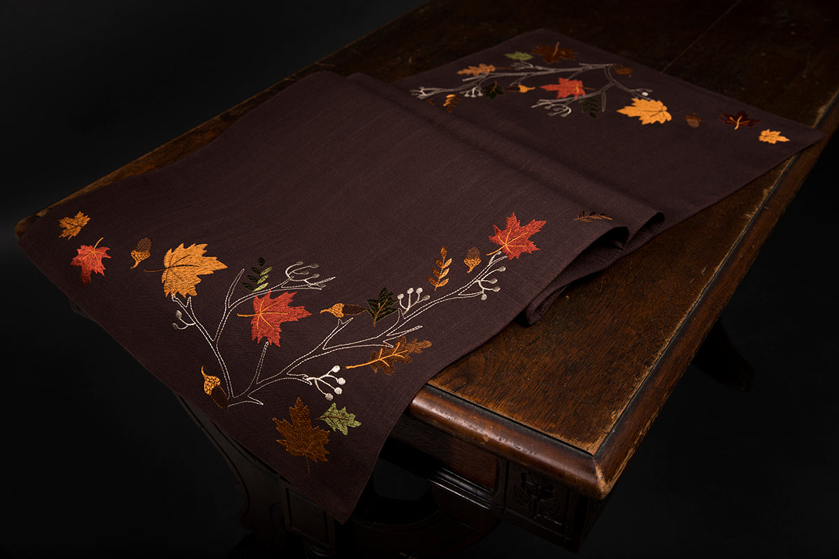 XD17147 Autumn Branches Embroidered Table Runner Coffee 16x36