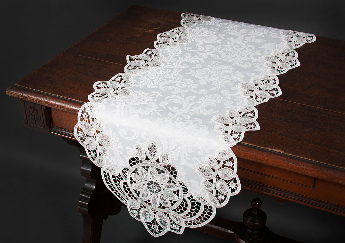 Xia Home Fashions Antebella Embroidered Cutwork Table Runner 15x53 White