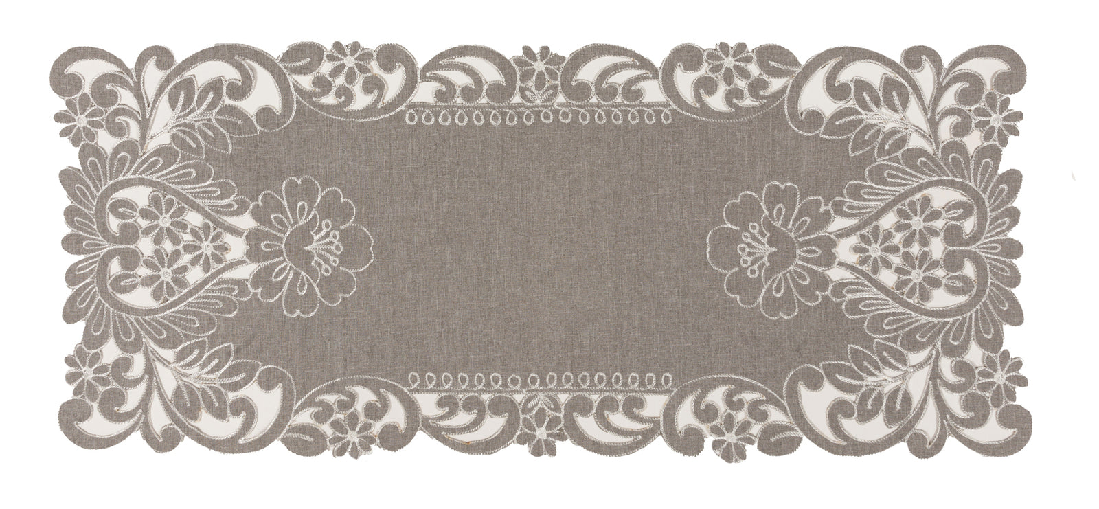 Xia Home Fashions Floral Embroidered Cutwork Table Runner 16x36 Grey