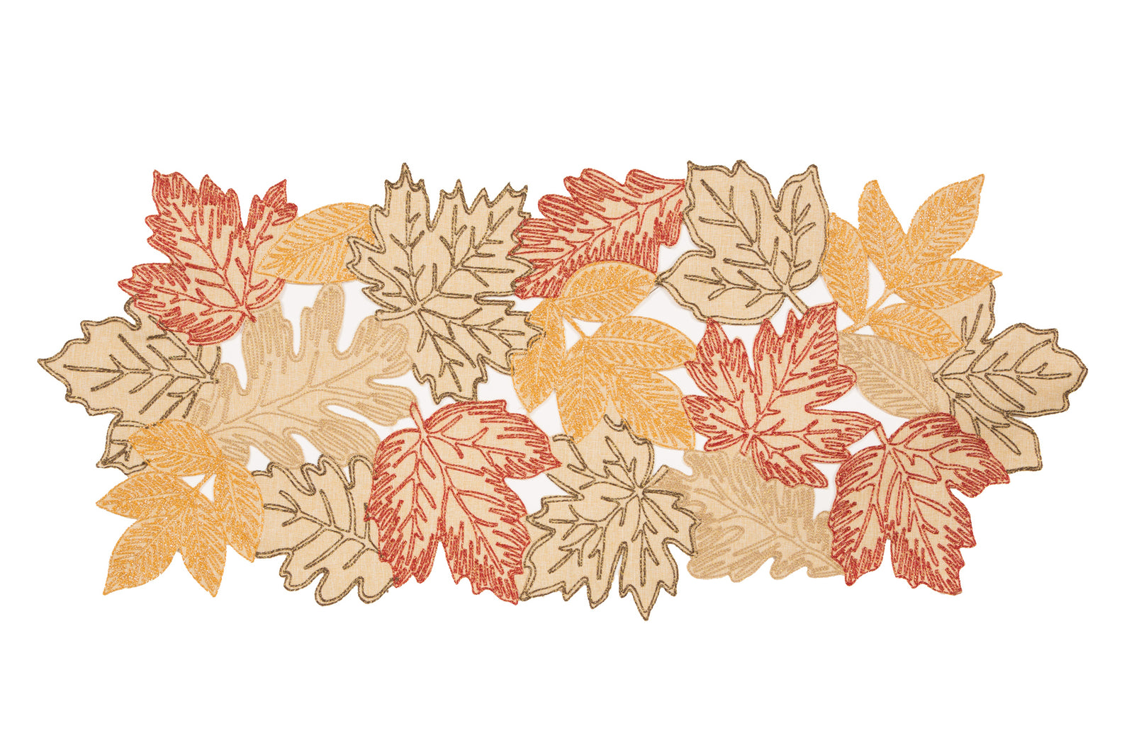 XD18805 Autumn Leaf Cutwork Embroidered Table Runner White 16x36