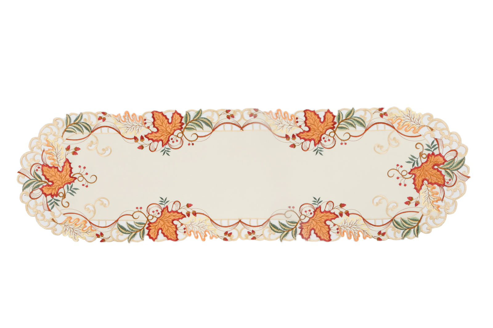 XD18808 Autumn Leaf Scroll Cutwork Embroidered Table Runner 15x34