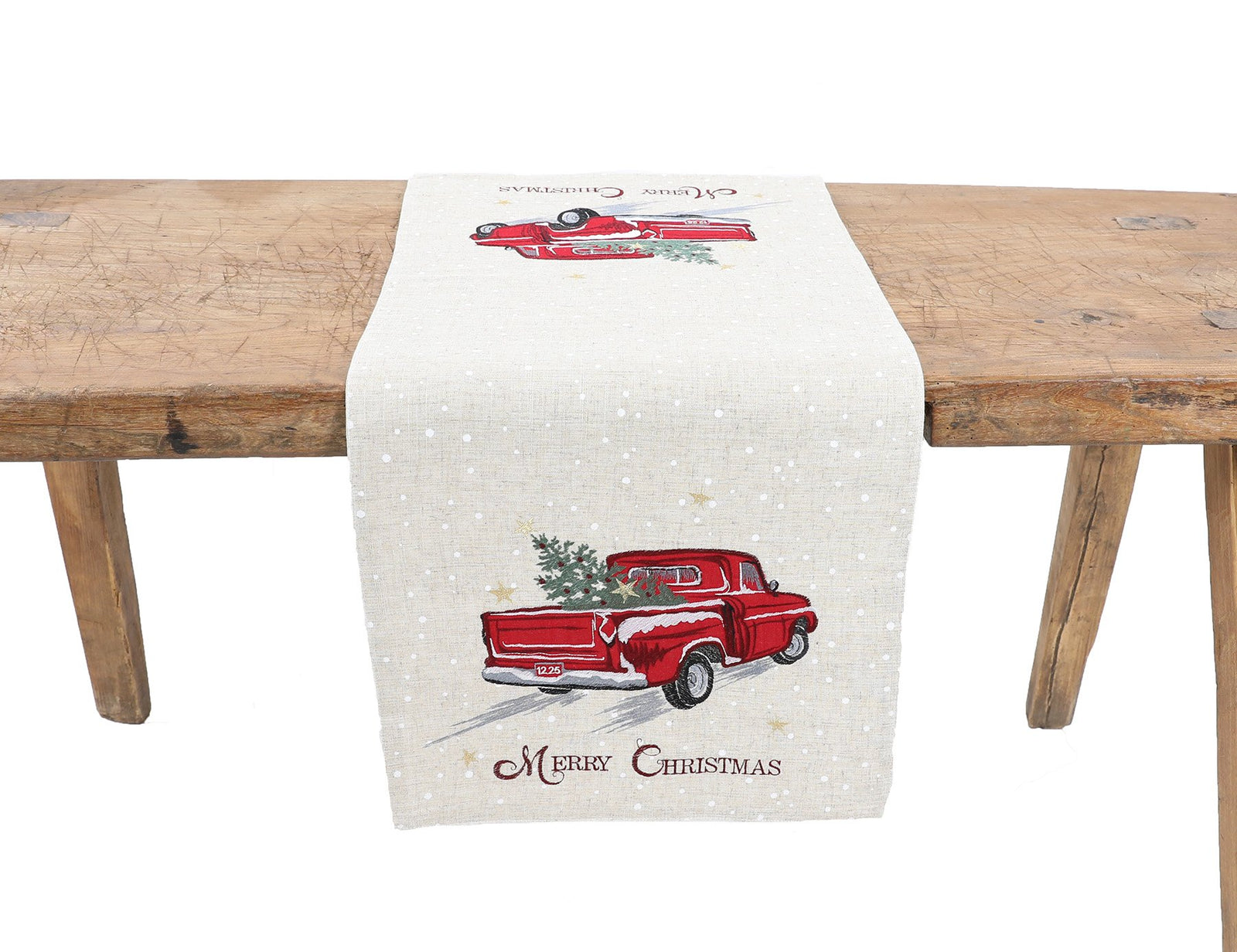 XD19812 Vintage Red Truck Christmas Table Runner 16x36 Linen