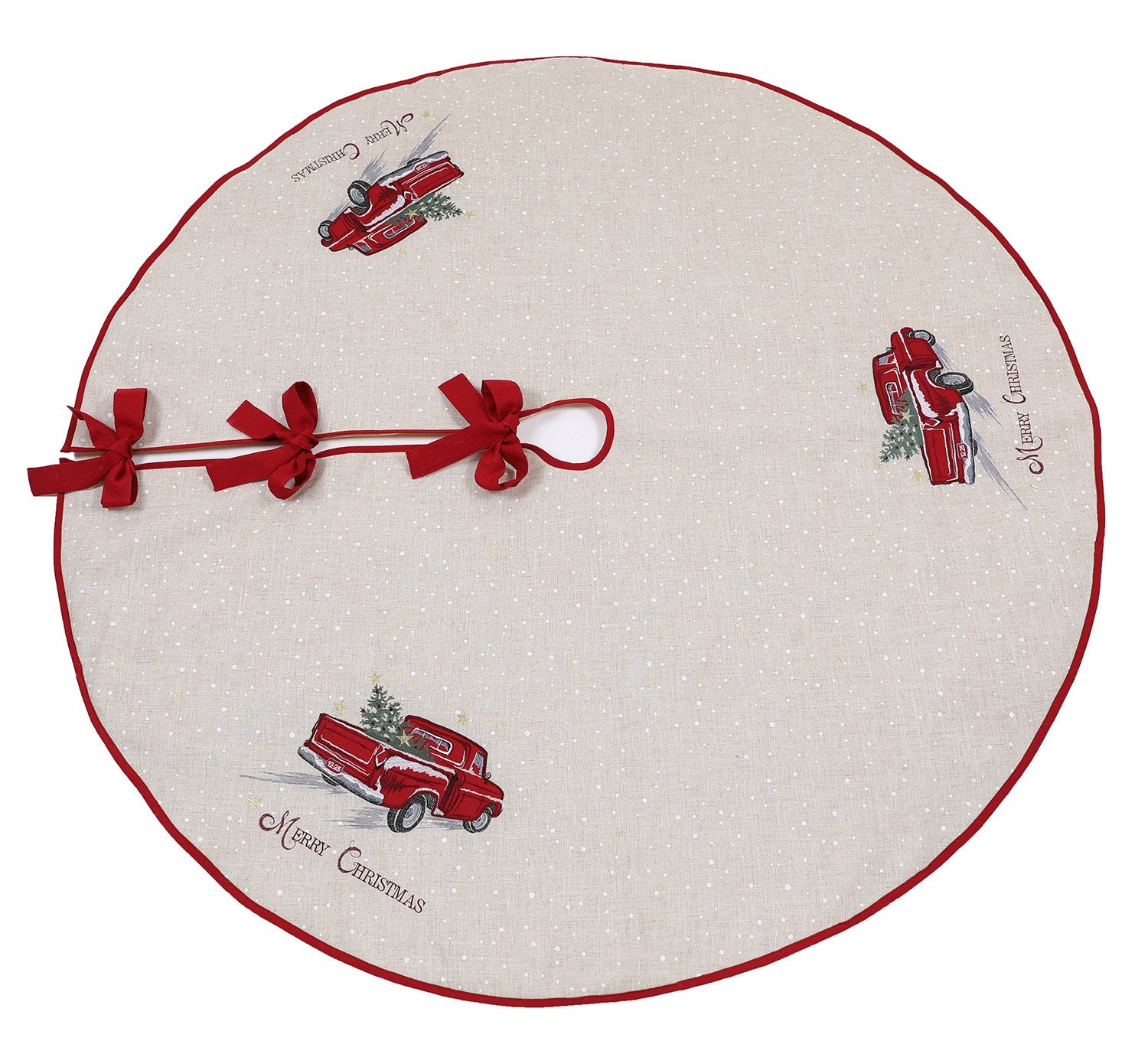 XD19812 Vintage Red Truck Christmas Tree Skirt 56in Jute
