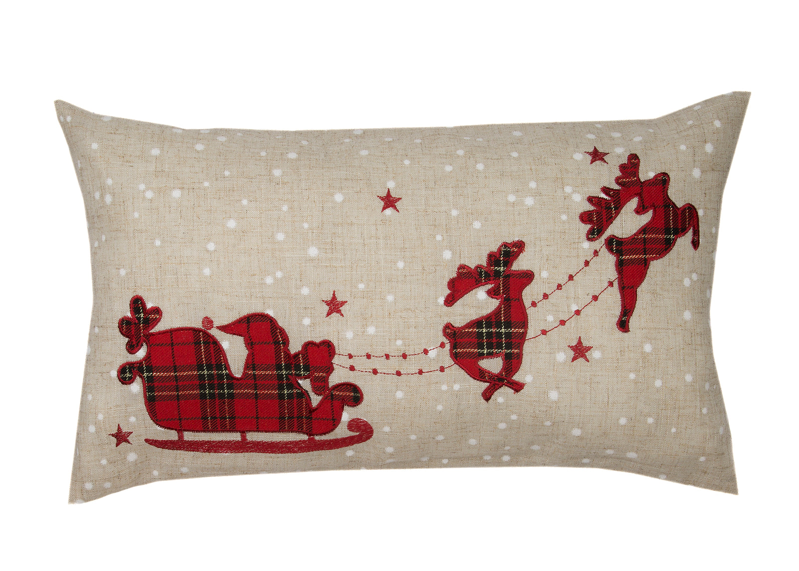XD19881 Tartan Santa Sleigh Christmas Pillow 12x20 Linen Blend