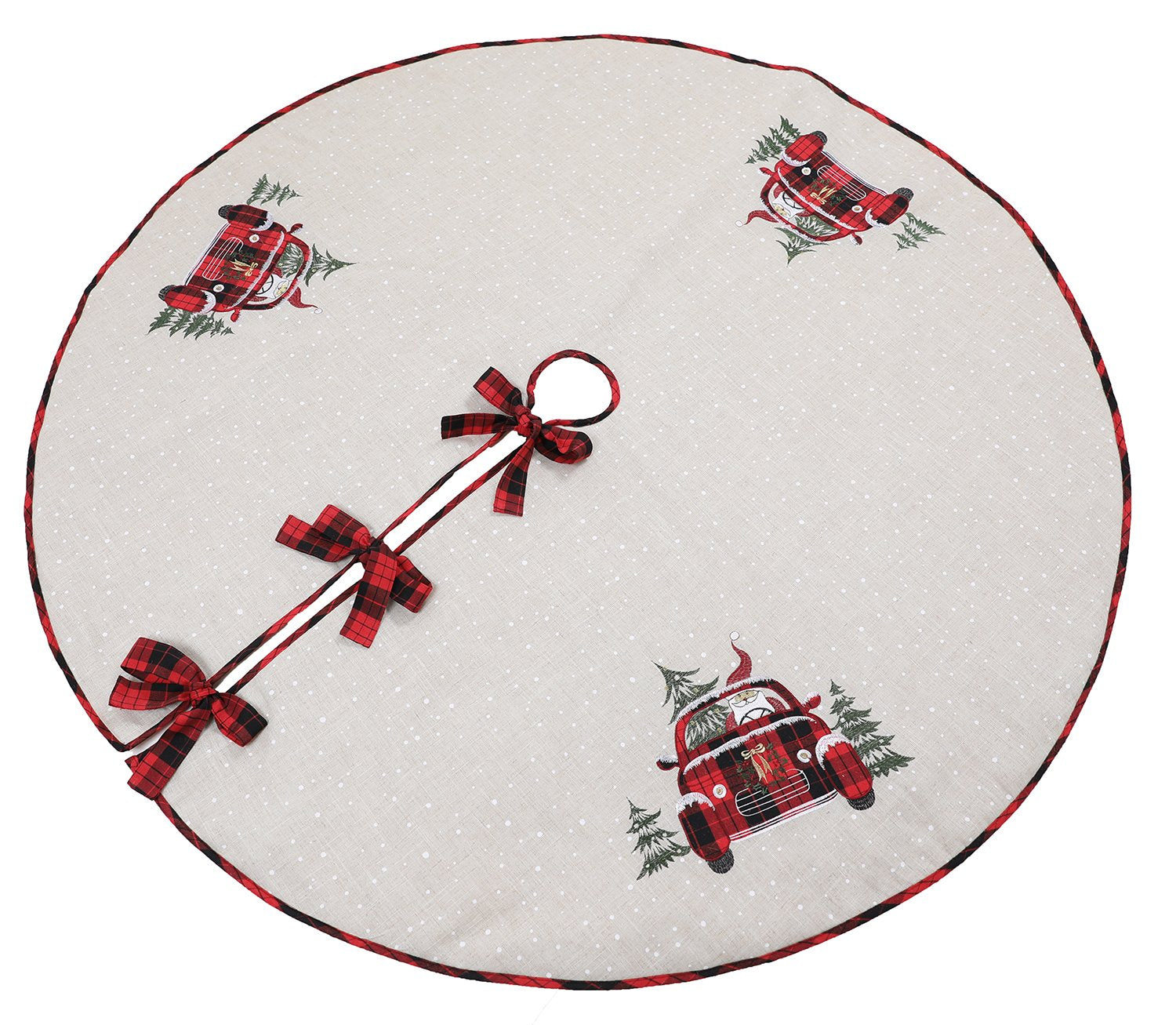 XD19884 Tartan Santa Car Christmas Tree Skirt 56 Round Jute