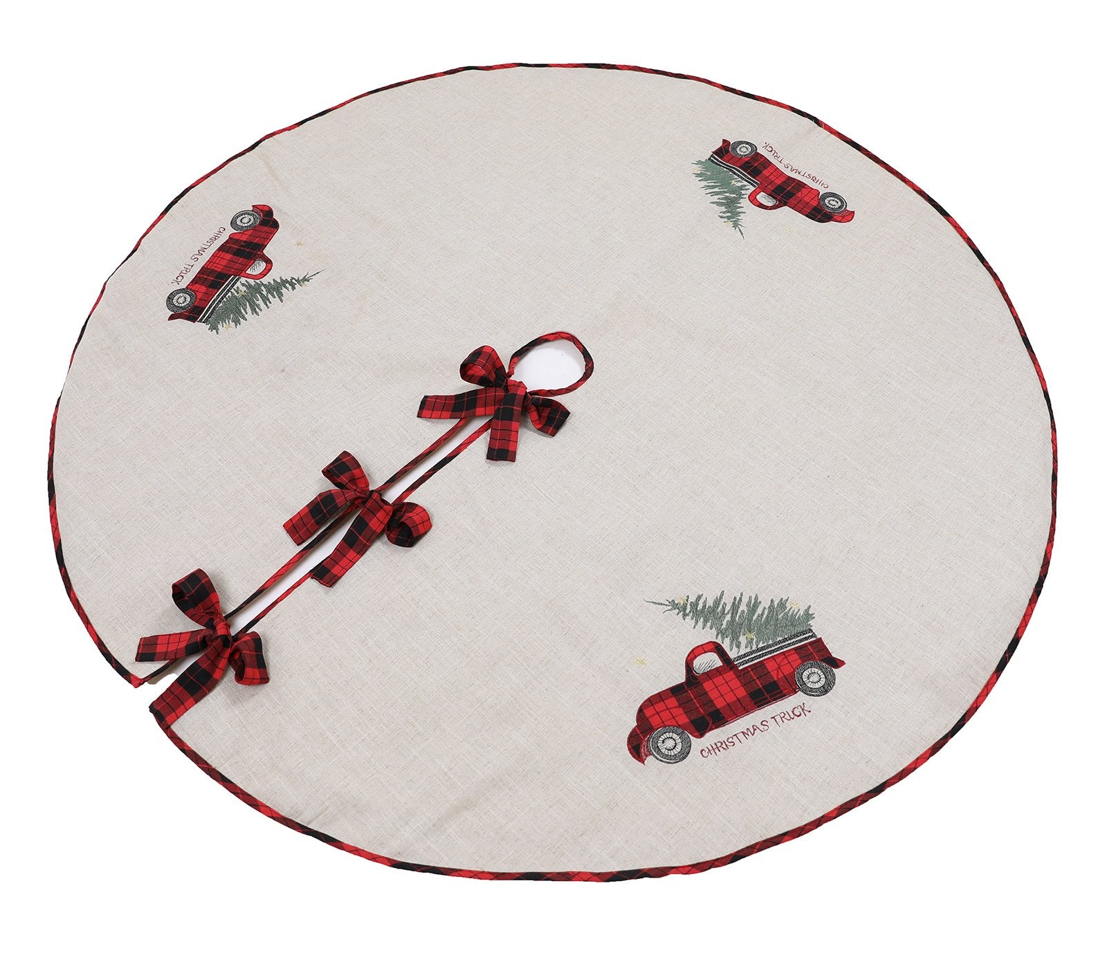 XD19886 Vintage Tartan Christmas Truck Tree Skirt 56 Round Jute