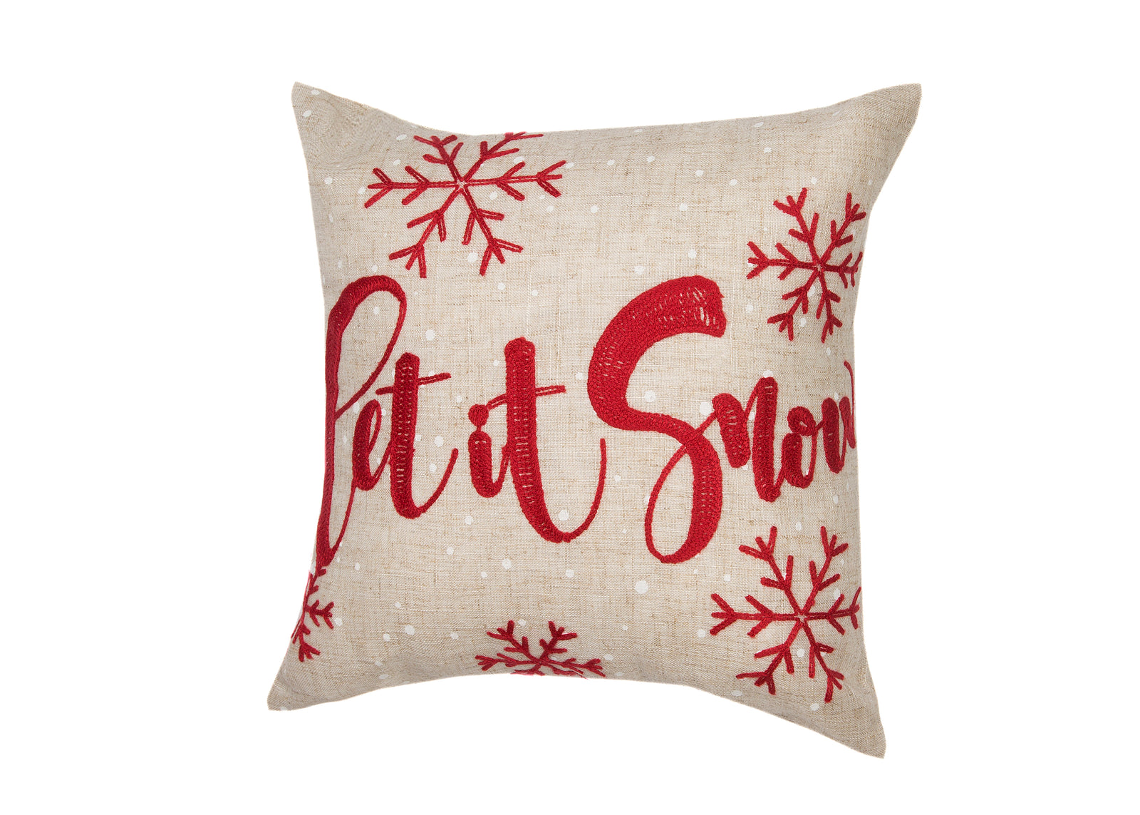 XD21020 Let It Snow Embroidered Christmas Pillow 14x14 Polyester Linen Blend