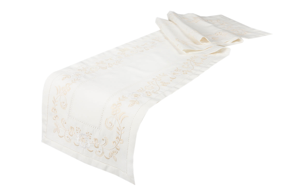 Xia Home Fashions Tone-on-Tone Floral Embroidered Hemstitch Placemats, Set of 4, White, 12x18