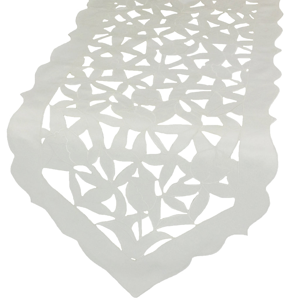 Xia Home Fashions Tulip Bouquet Cutwork Table Runner 16x36 White