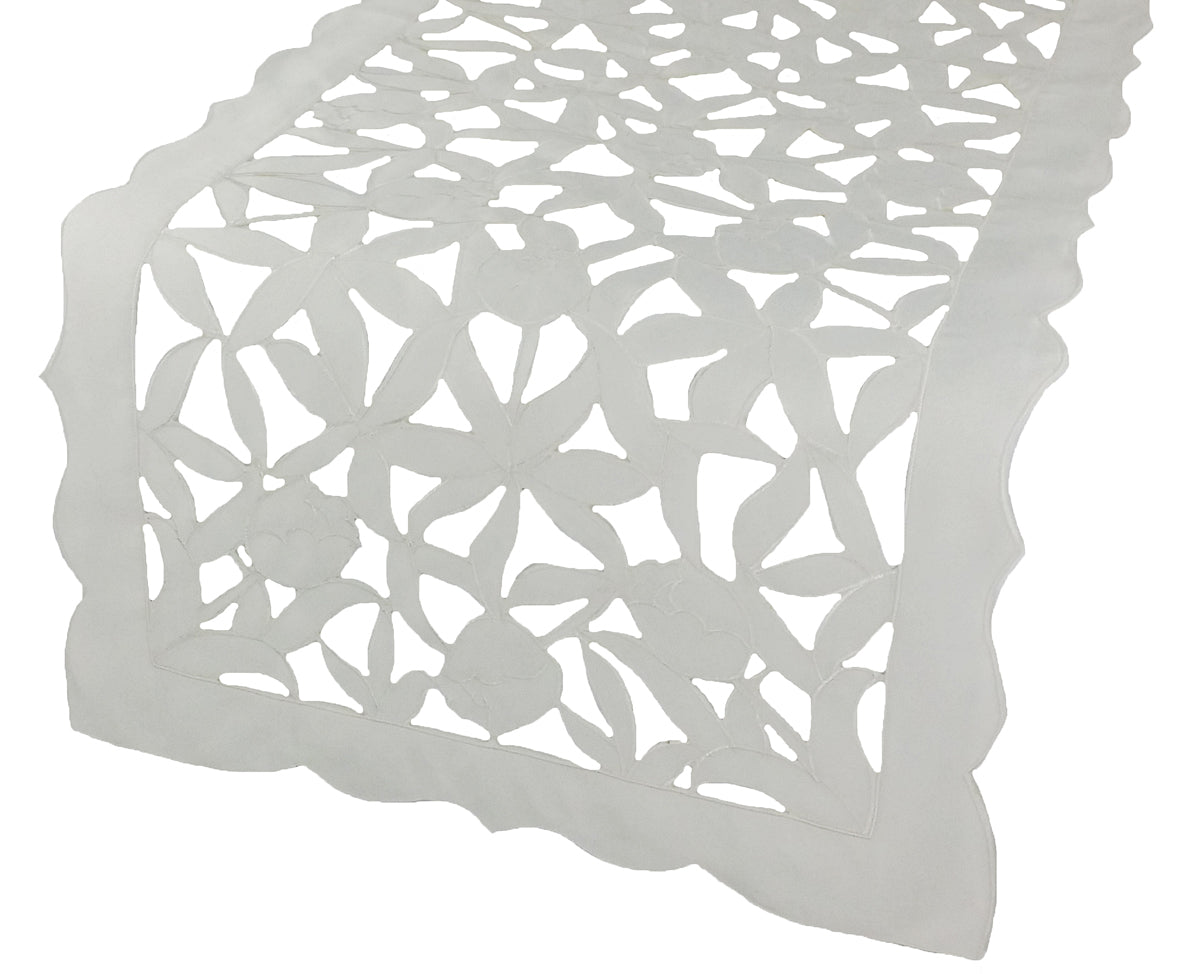 Xia Home Fashions Tulip Bouquet Cutwork Table Runner 16x36 White