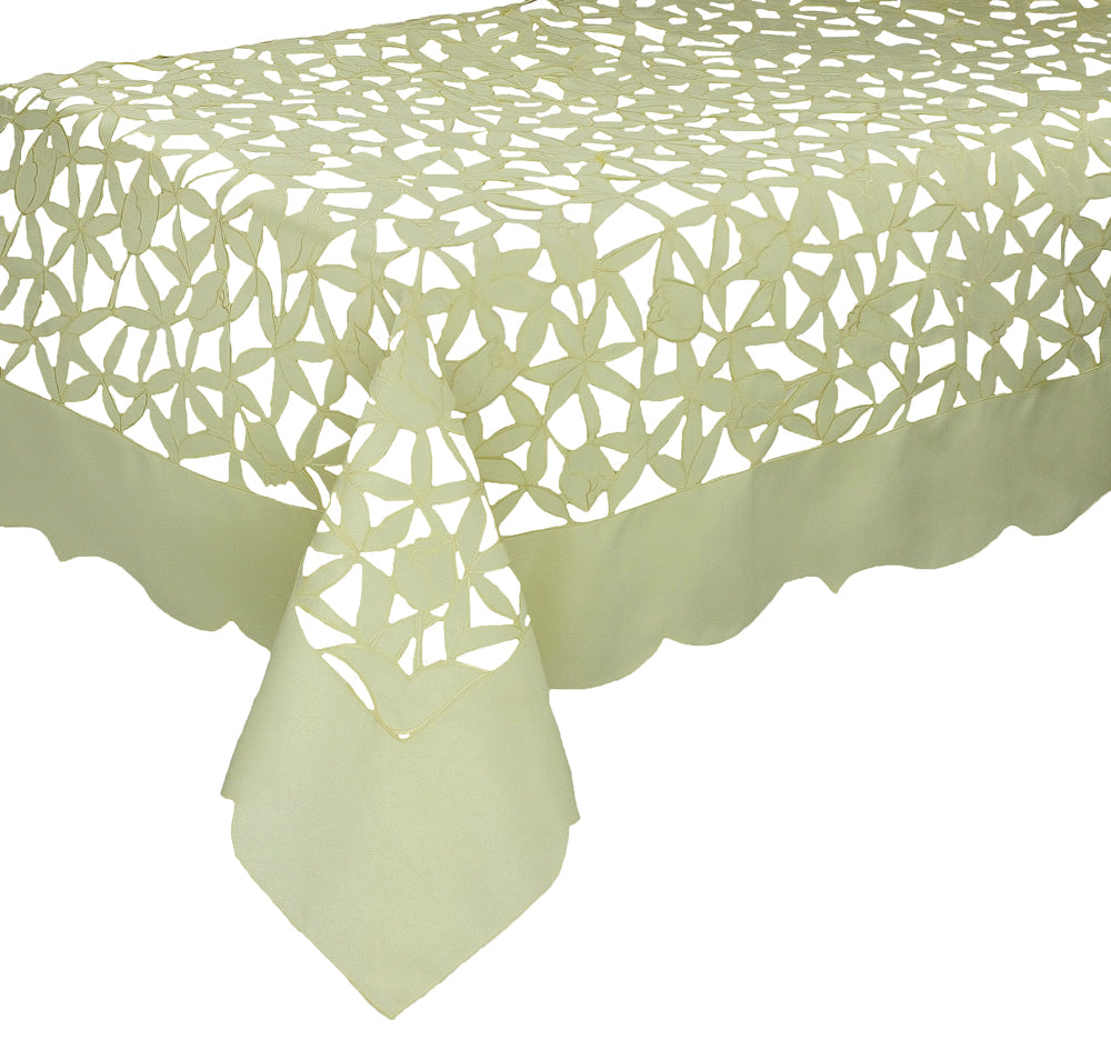 Xia Home Fashions Tulip Bouquet Cutwork Tablecloth 70x144 Green