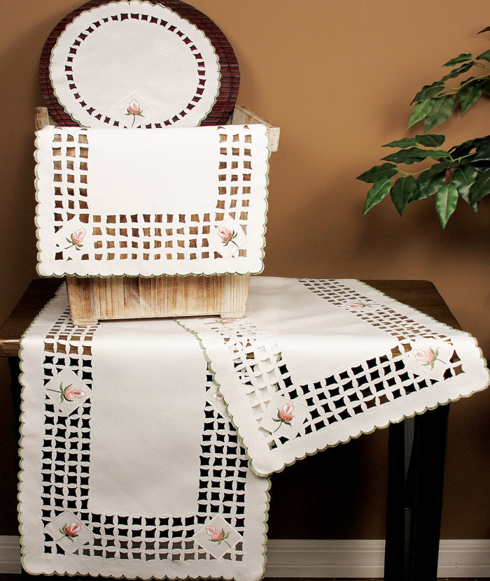 Xia Home Fashions Rose Cutwork Embroidered Doilies Set of 4 12 Round