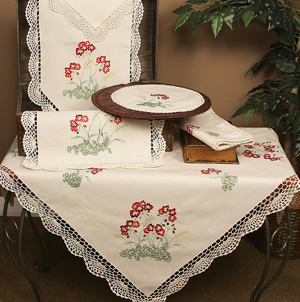 Xia Home Fashions Embroidered Floral Crochet Trim Round Doilies 12" Set of 4 Beige