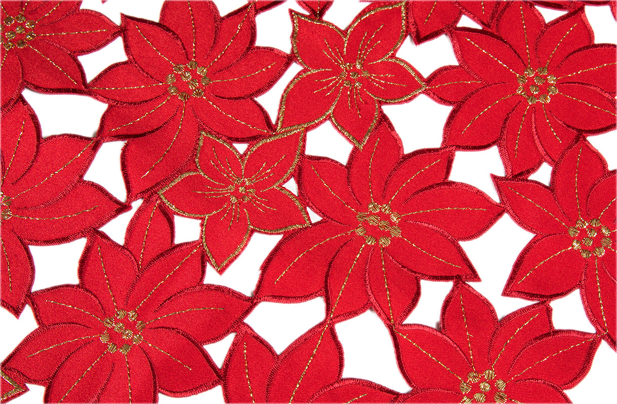 XD795022 Festive Poinsettia Placemats Set of 4 14x20 Red Poliviscose